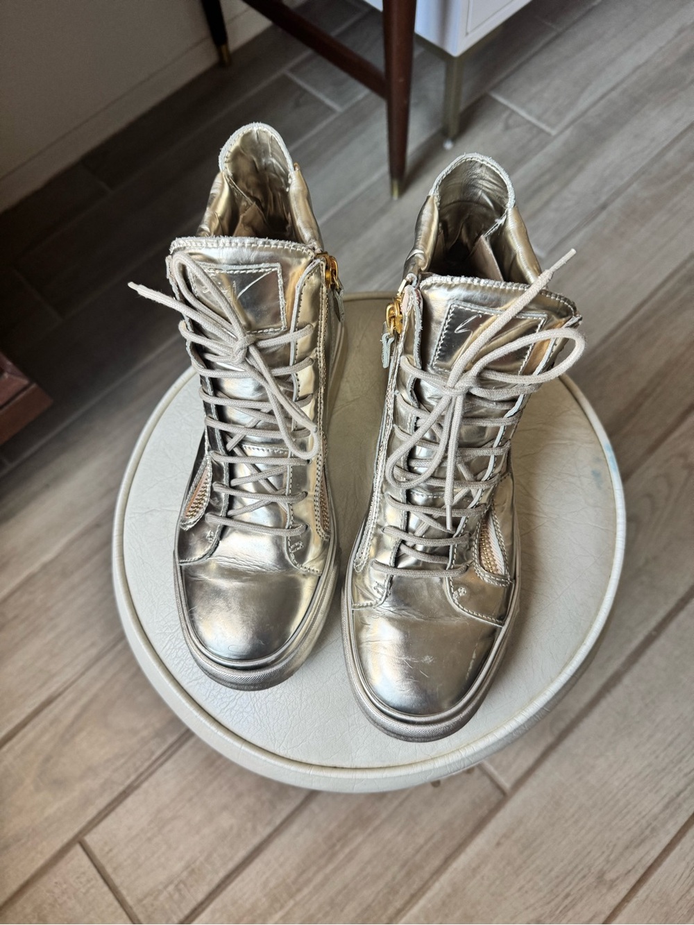 Giuseppe Zanotti Metallic Gold Lace-Up High-Top Boots